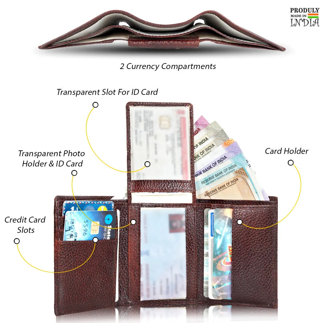 Genuine Grained Leather Trending Trifold Wallet For Men