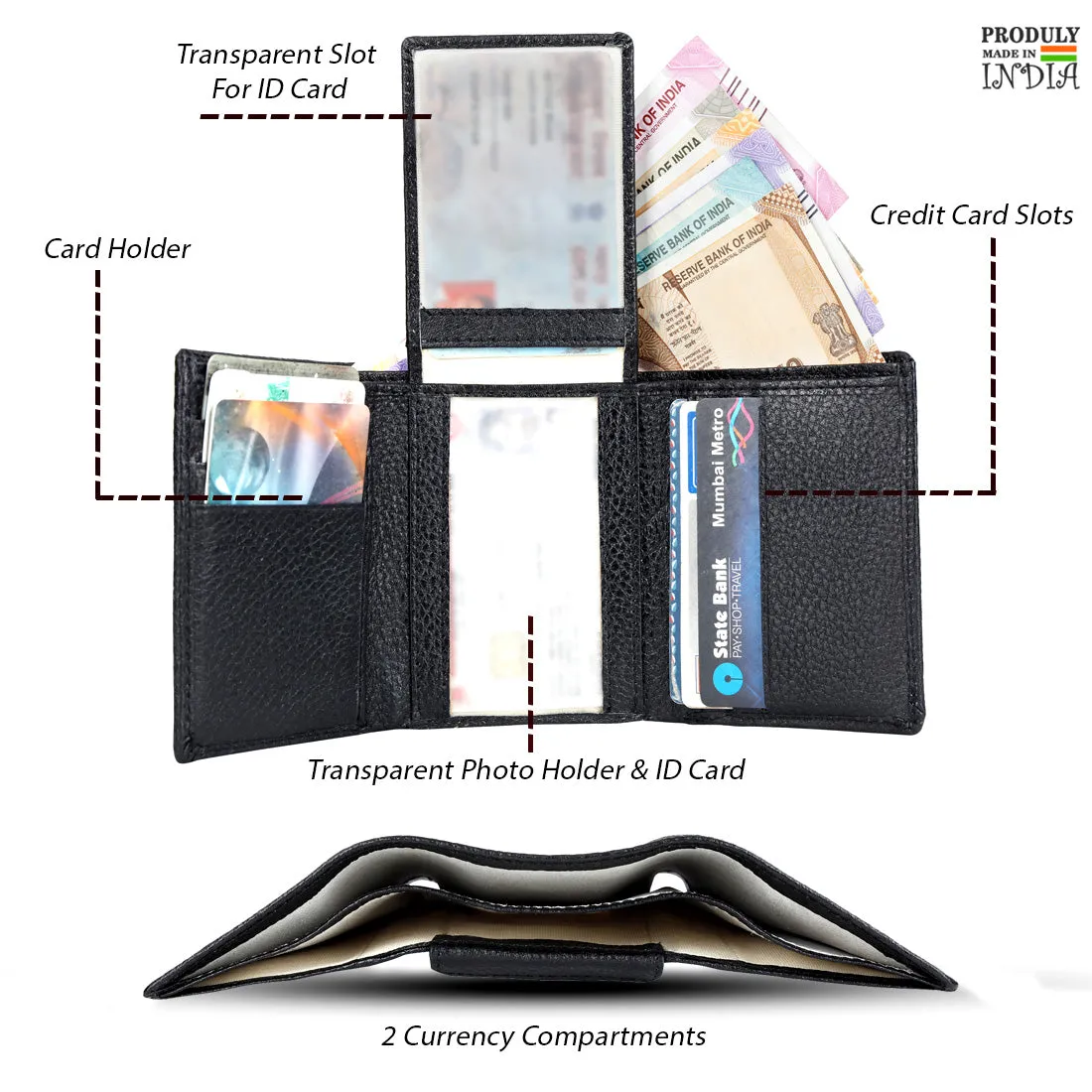 Genuine Grained Leather Trending Trifold Wallet For Men