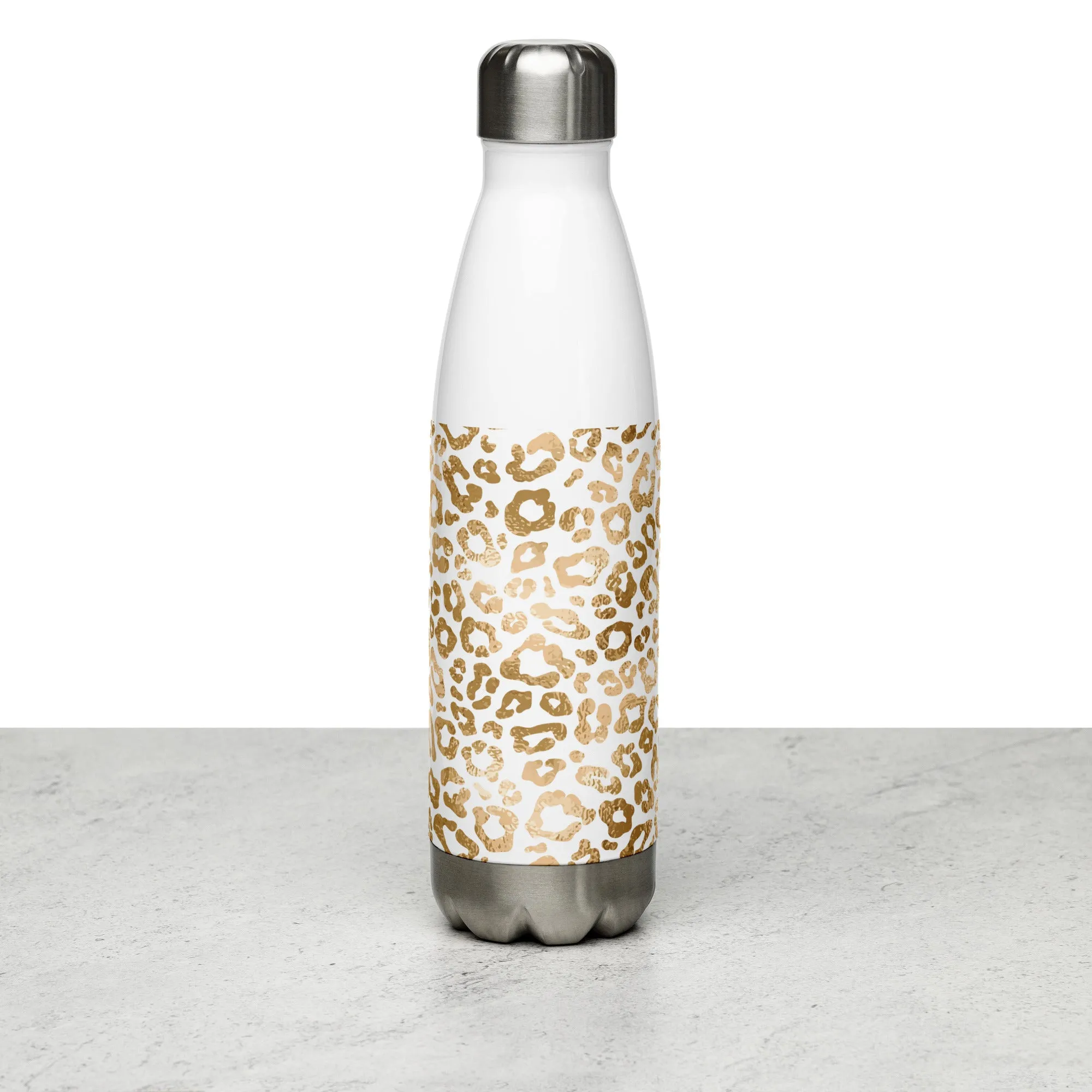 Golden Leopard Print Water Bottle