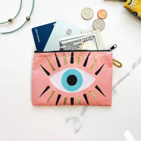 Handmade Coin Purse, Evil Eye Coin Purse, Pink Zipper Pouch
