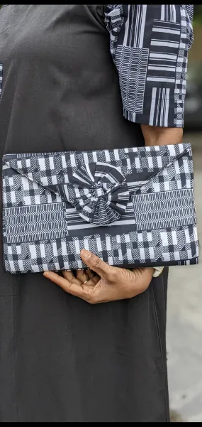 Haniah Black and White Kente African Print Clutch-DPB0795CL