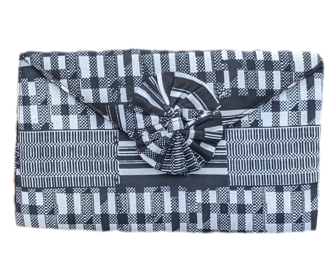 Haniah Black and White Kente African Print Clutch-DPB0795CL