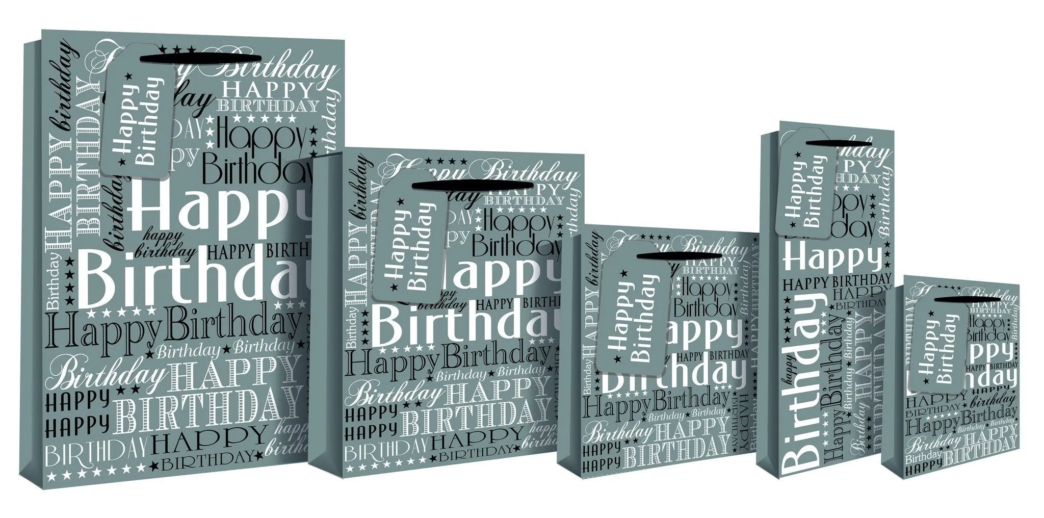 Happy Birthday Design Gift Bottle Bag 36 x 9 x 13cm - Silver Foil