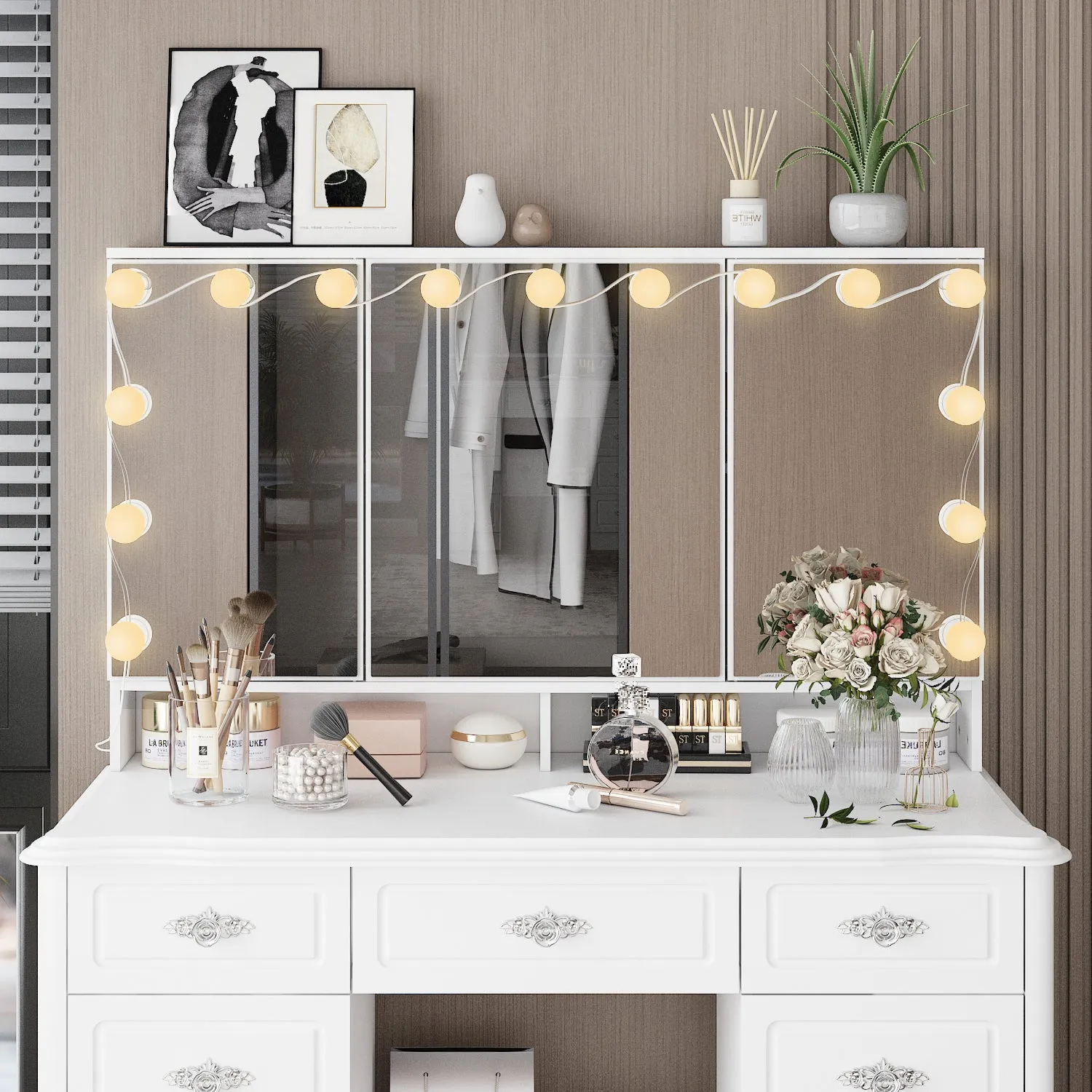 Home Makeup Dressing Table with Drawers & Lamp
