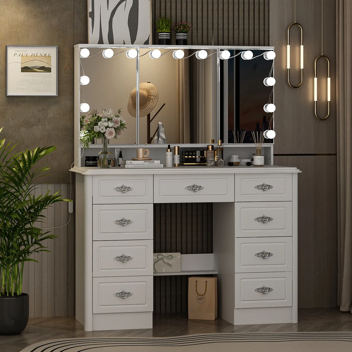 Home Makeup Dressing Table with Drawers & Lamp