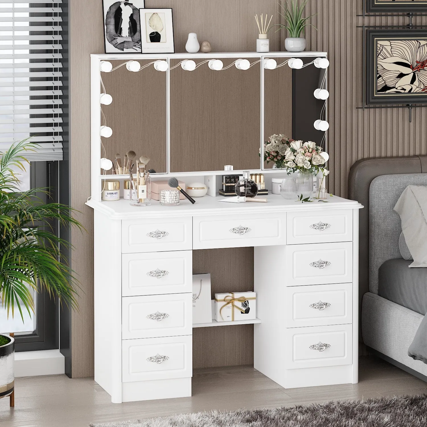 Home Makeup Dressing Table with Drawers & Lamp