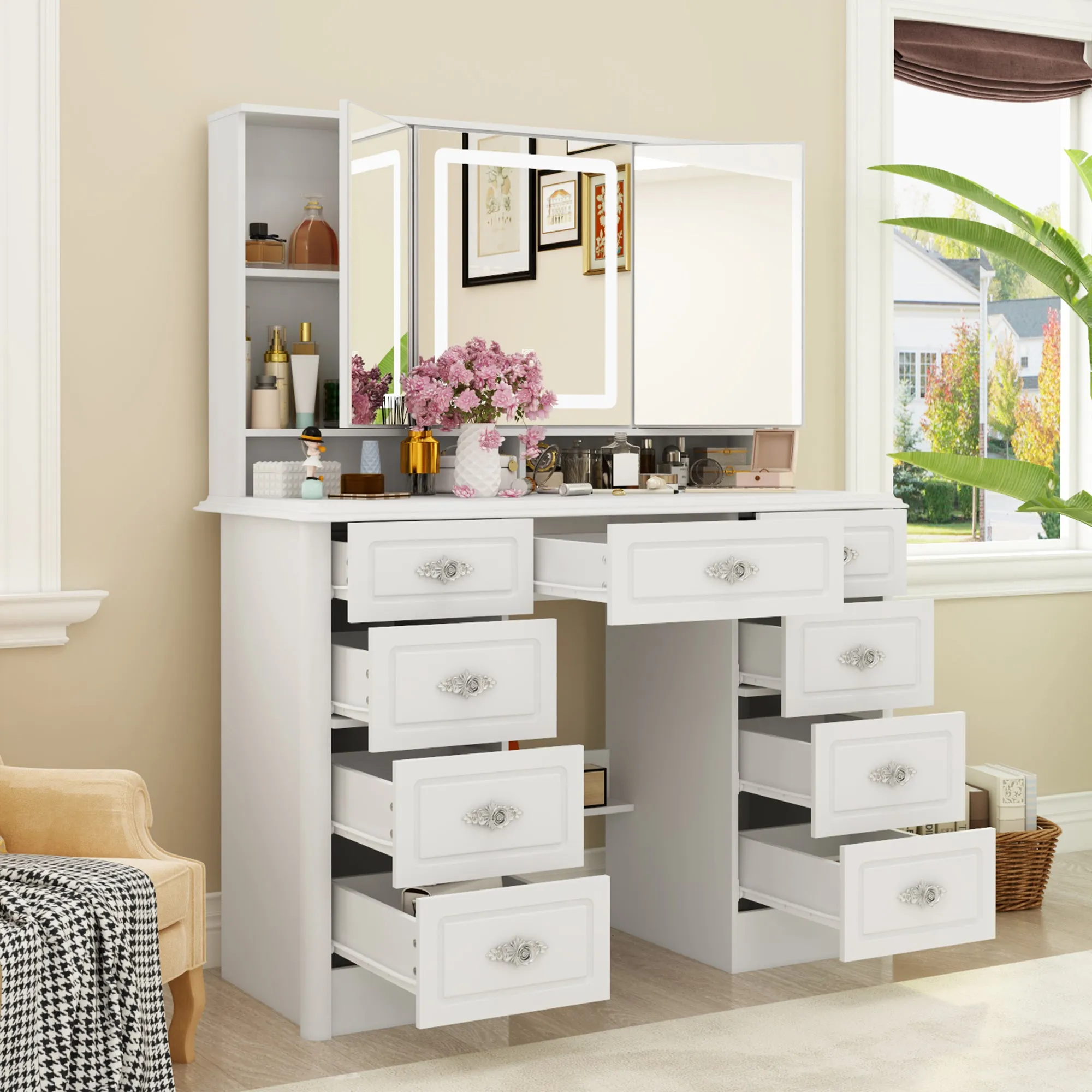 Home Makeup Dressing Table with Drawers & Lamp