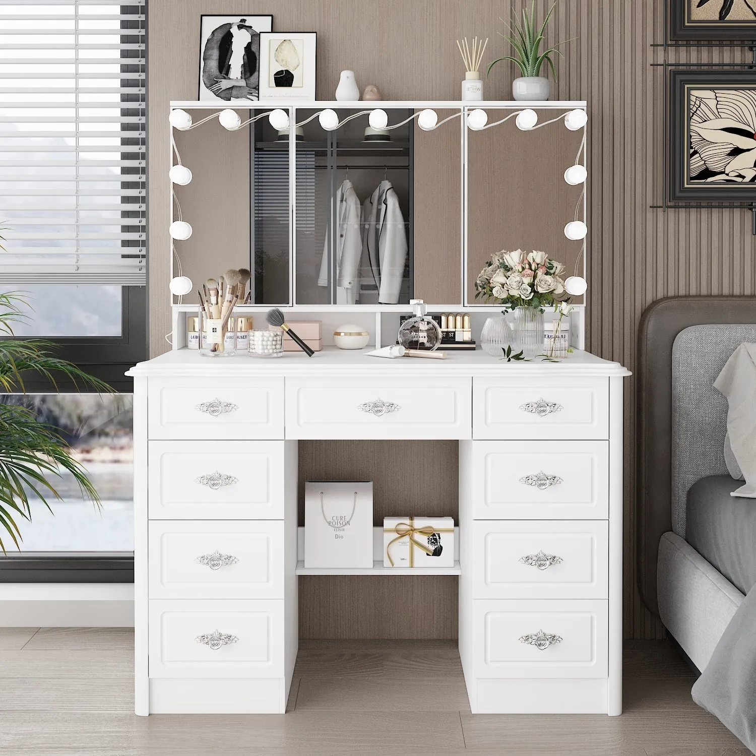 Home Makeup Dressing Table with Drawers & Lamp
