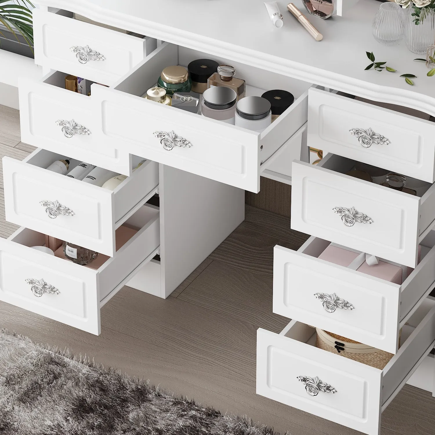 Home Makeup Dressing Table with Drawers & Lamp