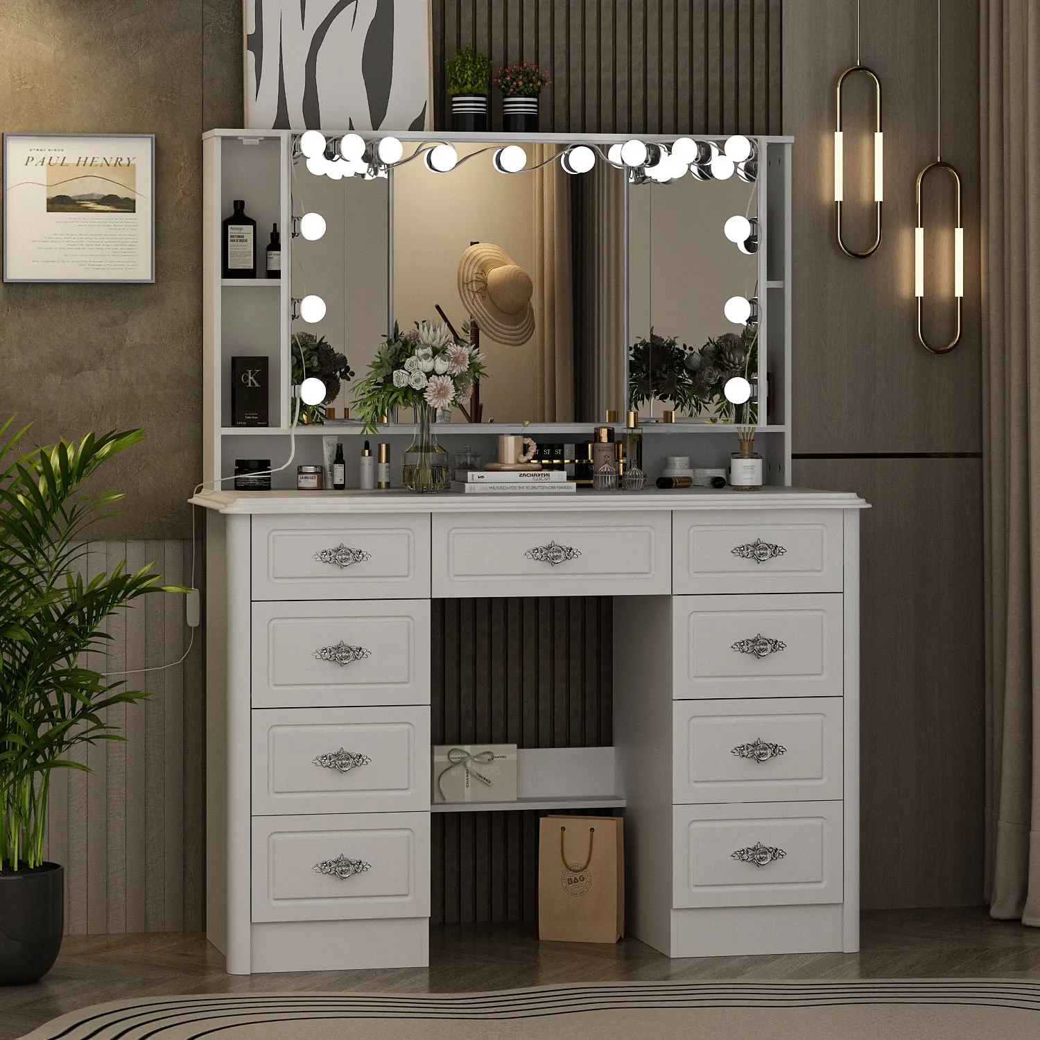 Home Makeup Dressing Table with Drawers & Lamp