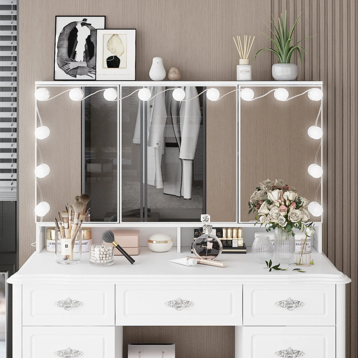 Home Makeup Dressing Table with Drawers & Lamp