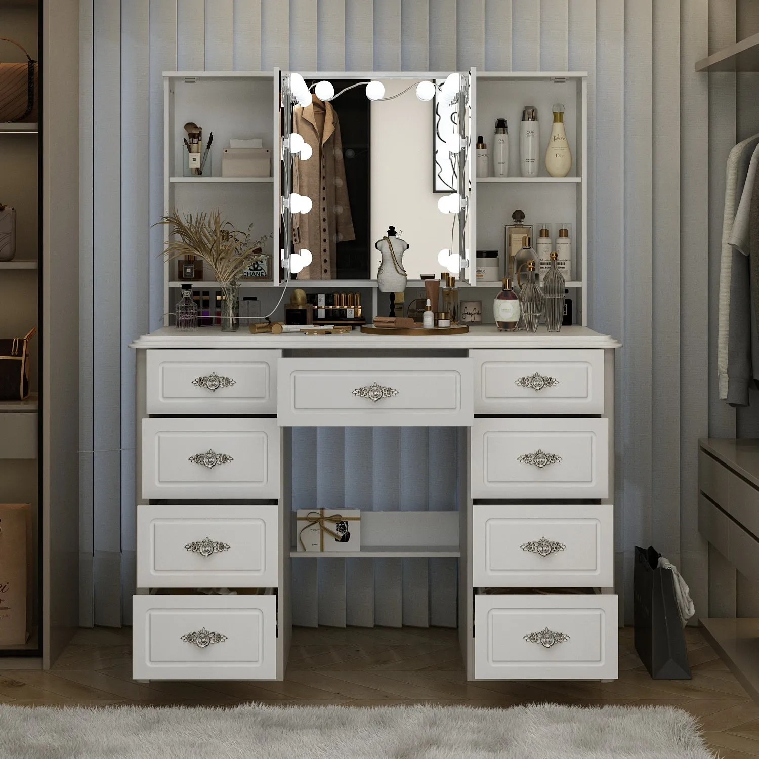 Home Makeup Dressing Table with Drawers & Lamp