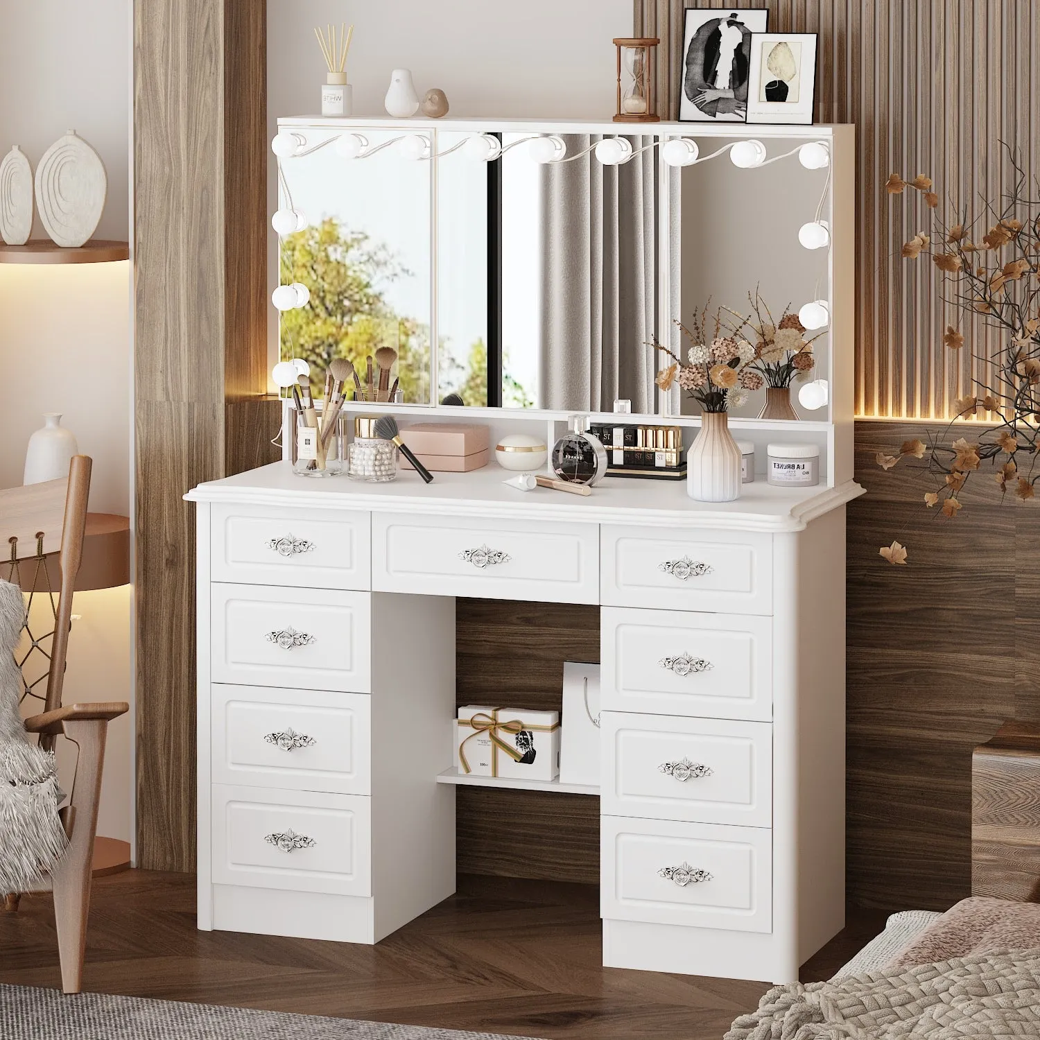 Home Makeup Dressing Table with Drawers & Lamp