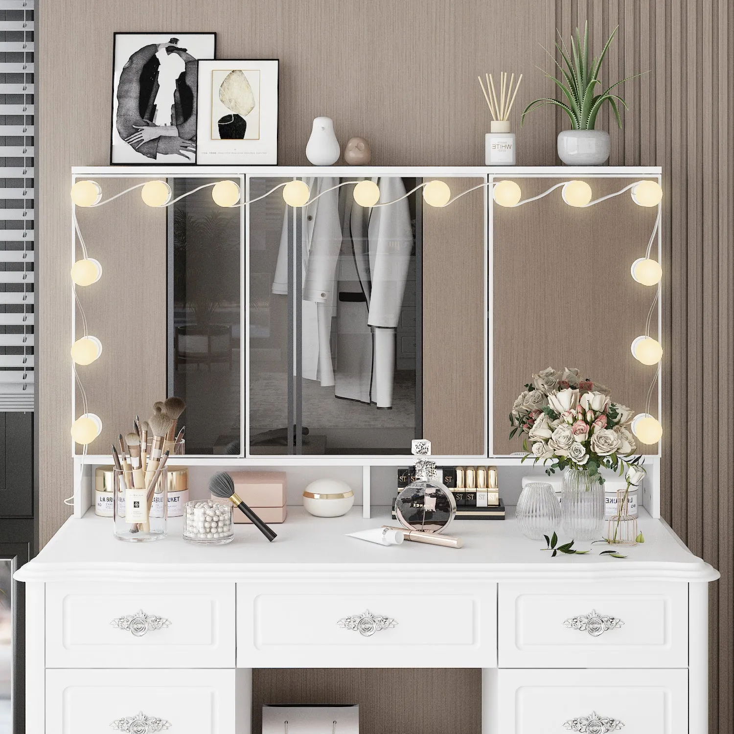 Home Makeup Dressing Table with Drawers & Lamp