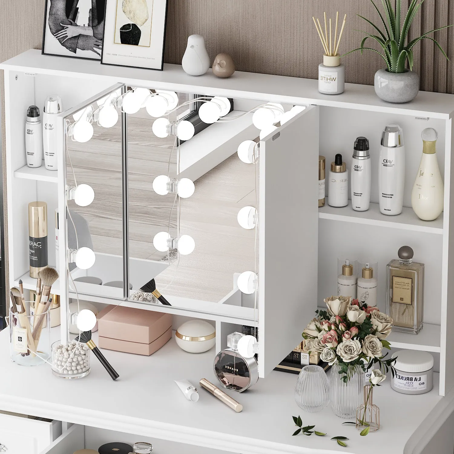 Home Makeup Dressing Table with Drawers & Lamp