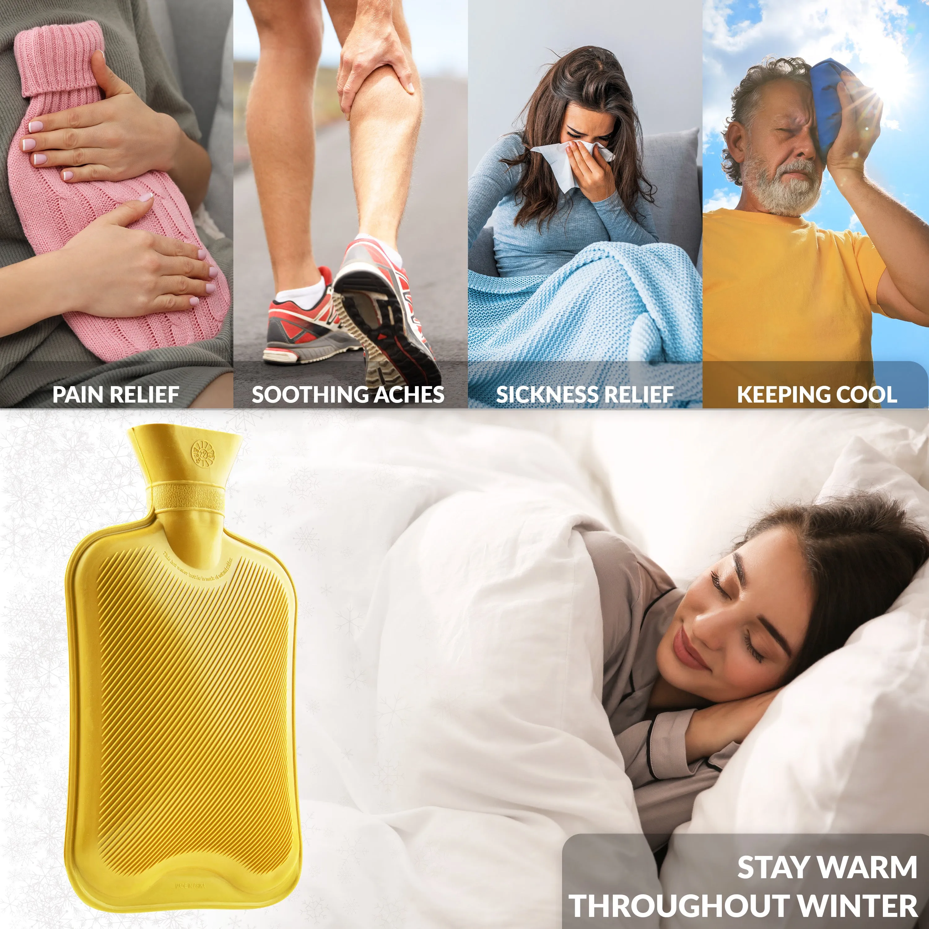 Hot Water Bottle Large 1.8L Rubber Hot Water Bottle - Yellow
