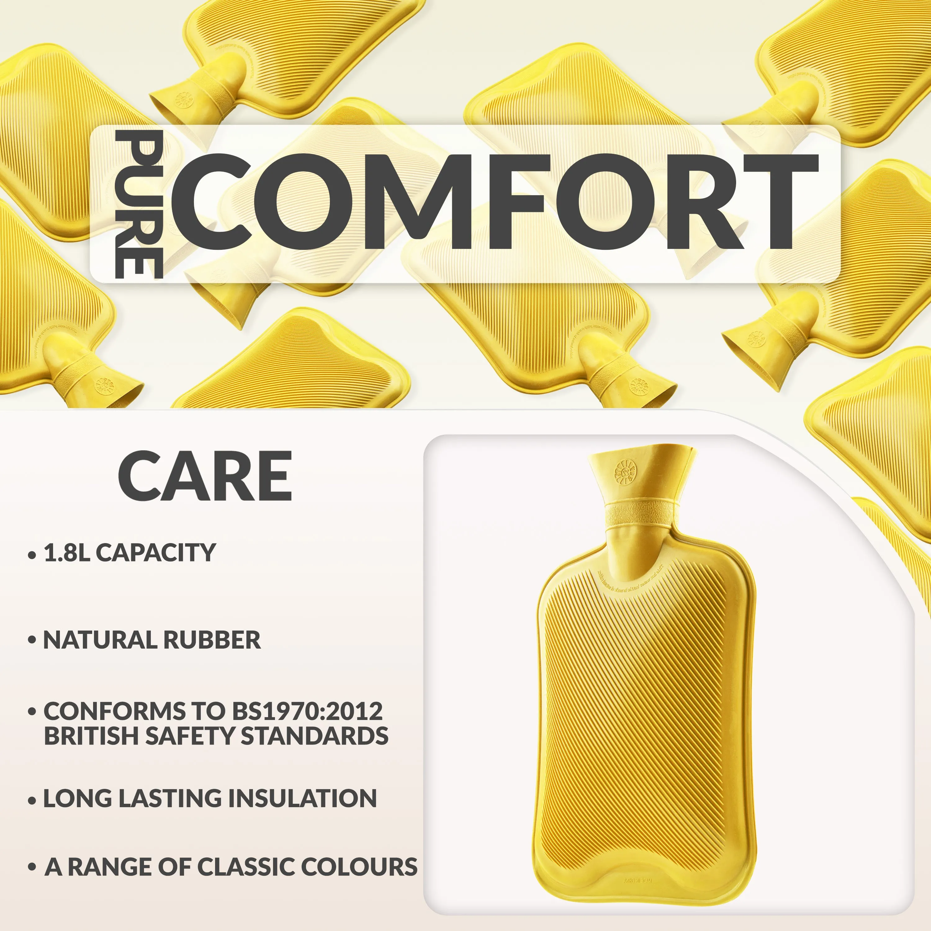 Hot Water Bottle Large 1.8L Rubber Hot Water Bottle - Yellow