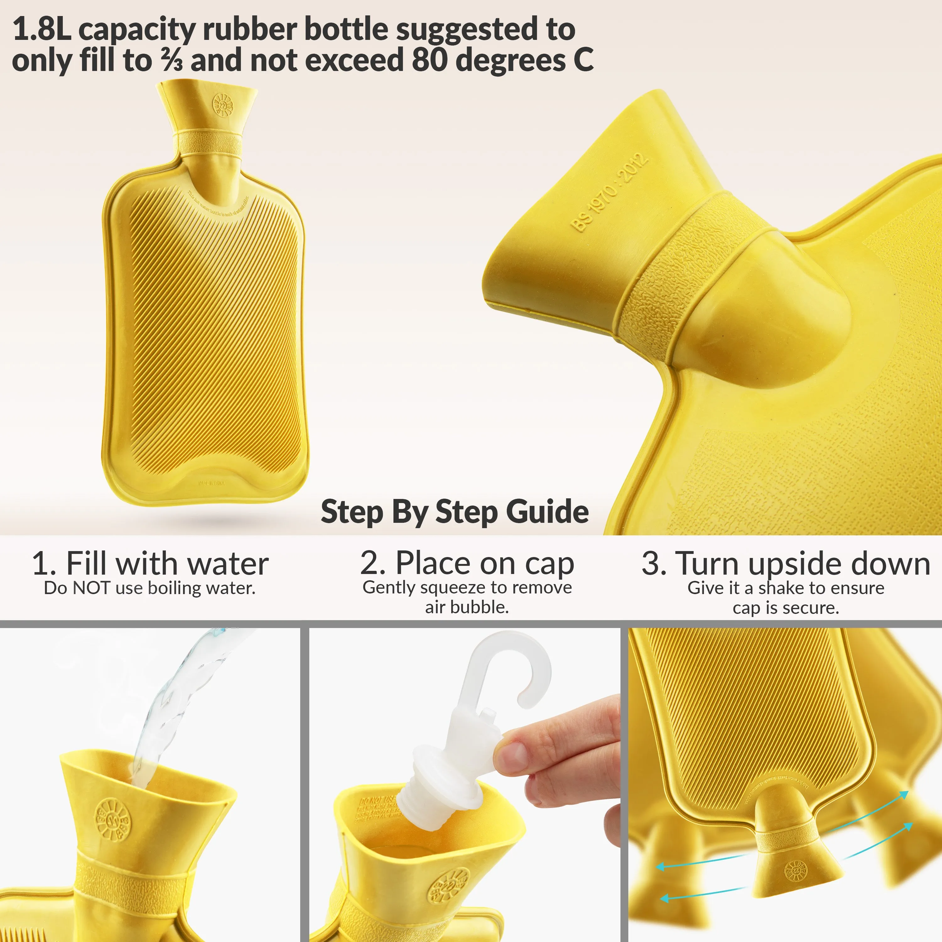 Hot Water Bottle Large 1.8L Rubber Hot Water Bottle - Yellow