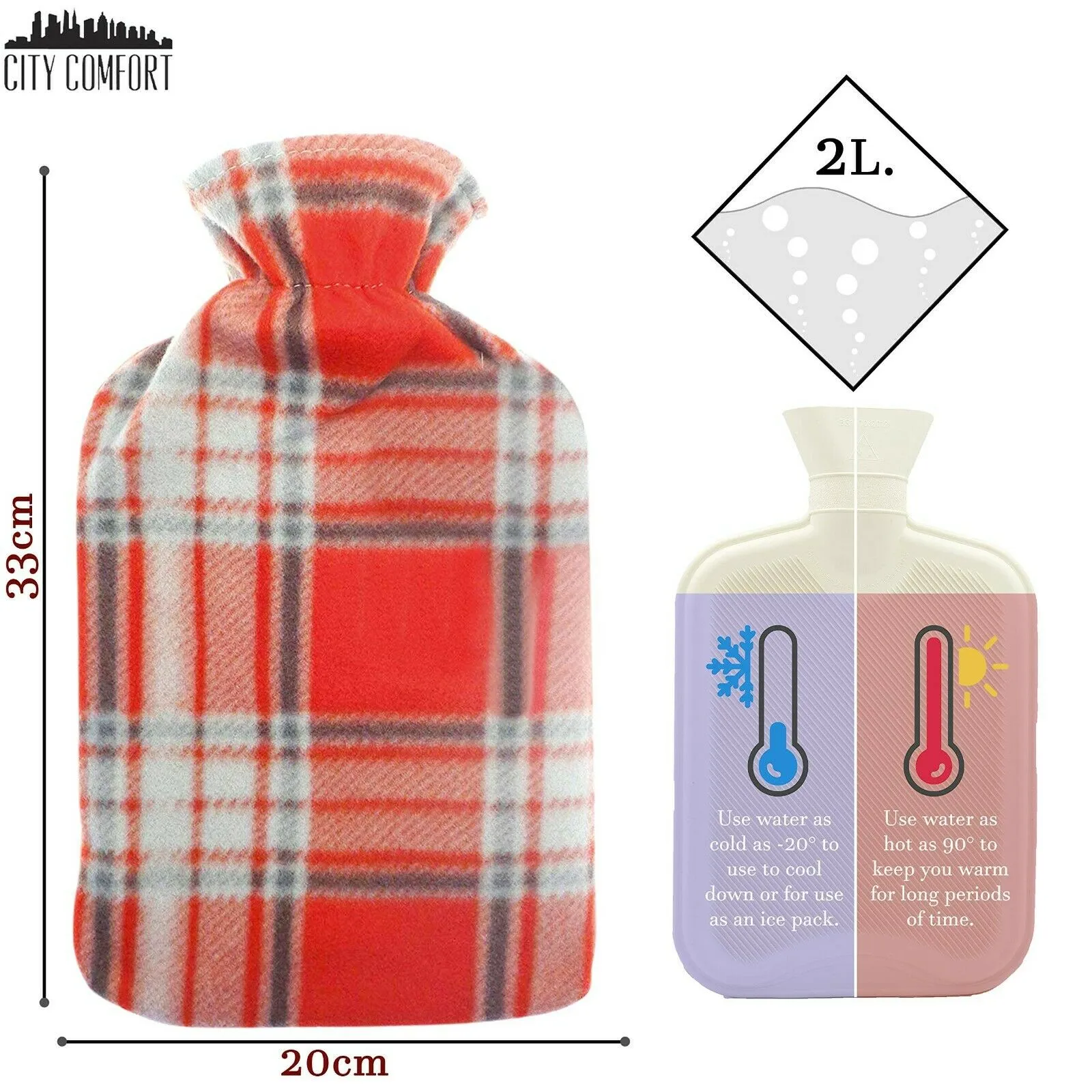 Hot Water Bottle with Beautiful Fleece Print Soft Cover