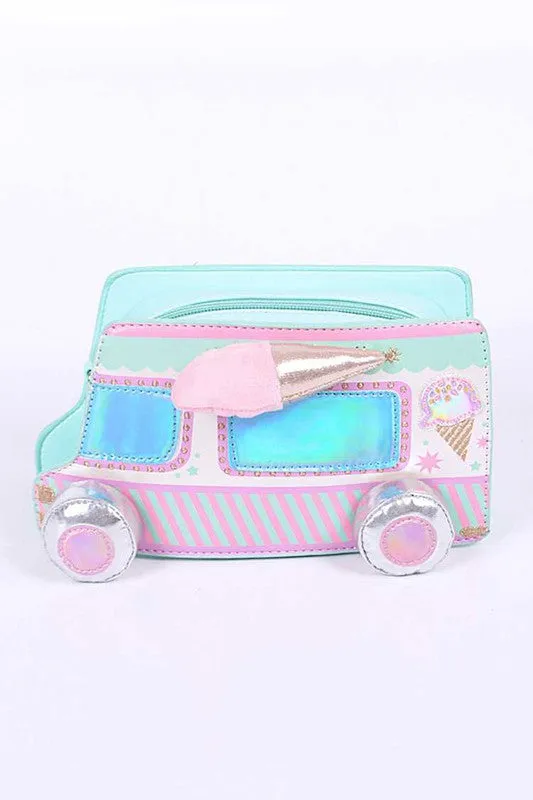 Iridescent 3D Ice-cream Truck Purse Convertible Crossbody Shoulder Novelty Bag Clutch Vegan Fun Eclectic
