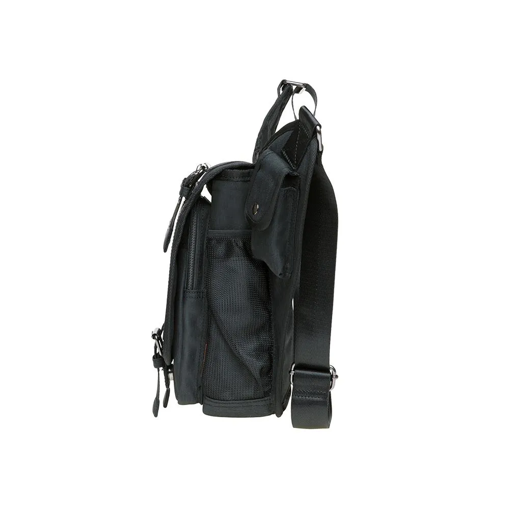 KAUKKO Mens Vintage Canvas Shoulder Messenger Bag Chest Leather Patchwork Messenger Bag FH03-2 ( Black )