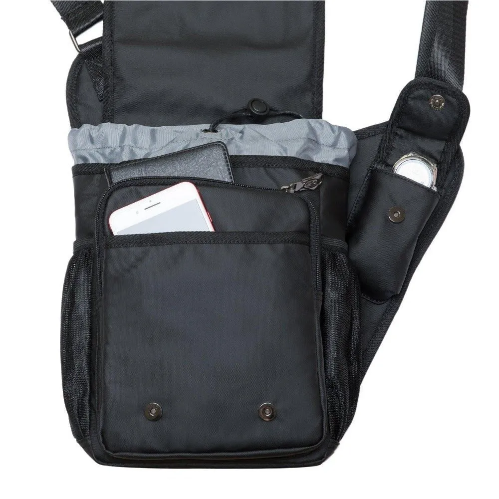 KAUKKO Mens Vintage Canvas Shoulder Messenger Bag Chest Leather Patchwork Messenger Bag FH03-2 ( Black )
