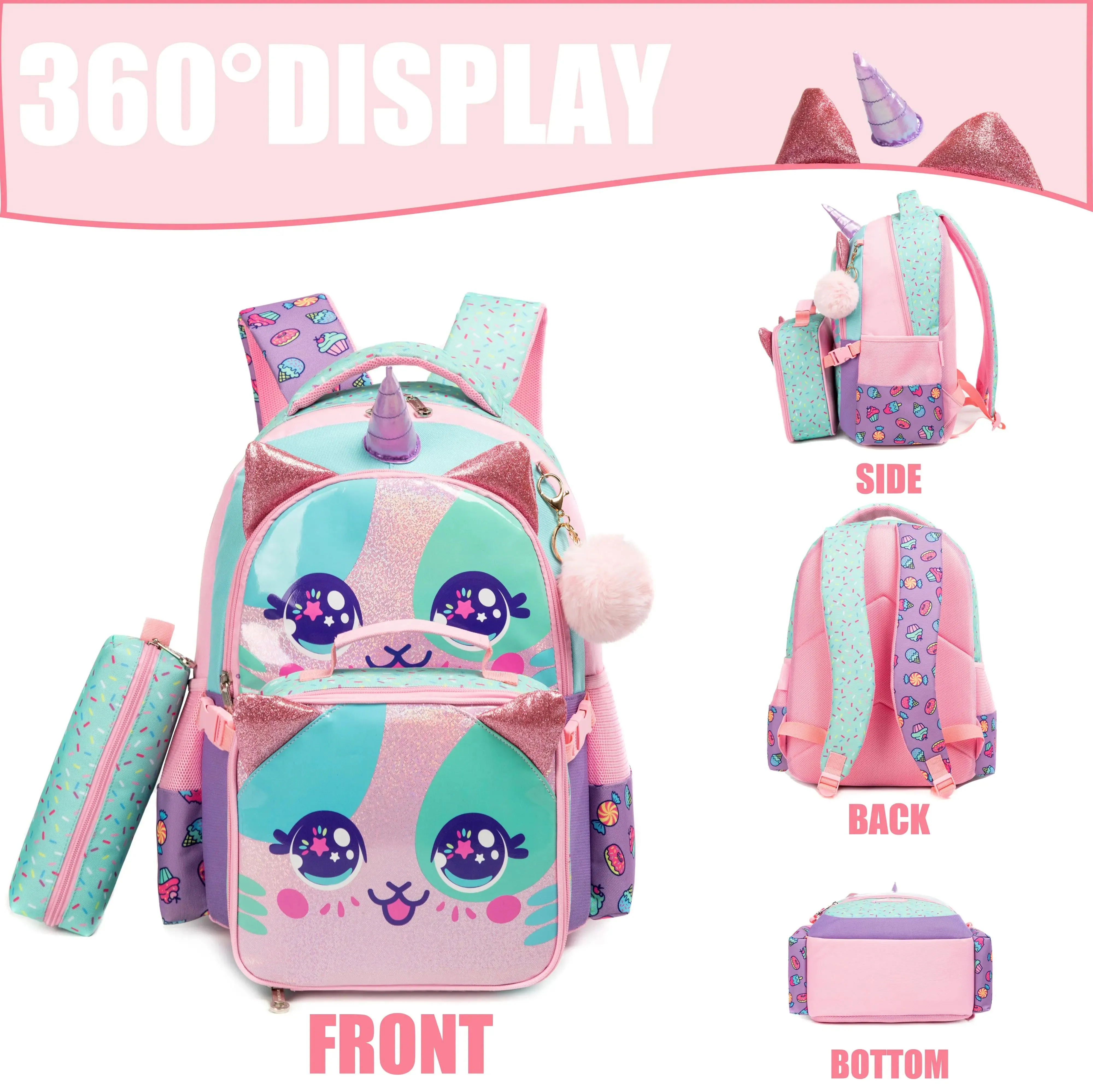 Kids Backpacks for Girls School Bag with Lunch Box School Backpack for