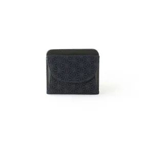Koshu Inden Japanese Deerskin Leather with Urushi (Japanese Lacquer) Fold Wallet - Asanoha (hemp leaf) Pattern / Iron Blue - ,  Made in Japan,  Japanese Leather Wallet