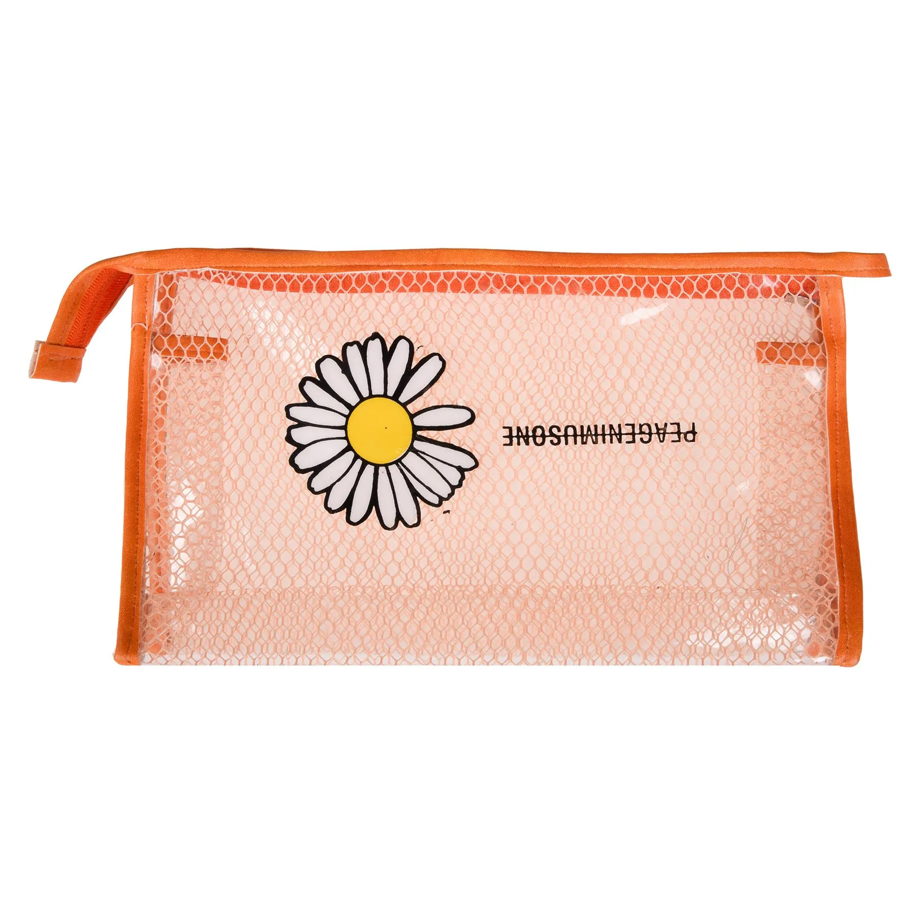Kuber Industries Toiletry Pouch | Cosmetic Makeup Pouch | Vanity Pouch for Woman | Makeup Accessories Pouch | Transparent Net Pouch | Sunflower-Cosmetic Pouch | Orange