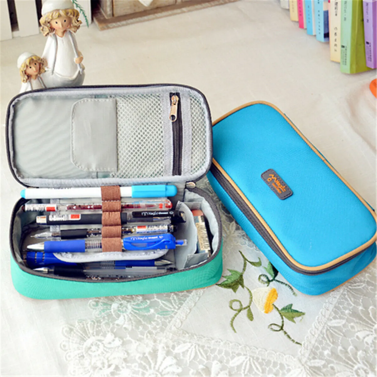 Large Capacity Multifunction Pencil Case Canvas Pen Pouch Cosmetic Makeup Bag