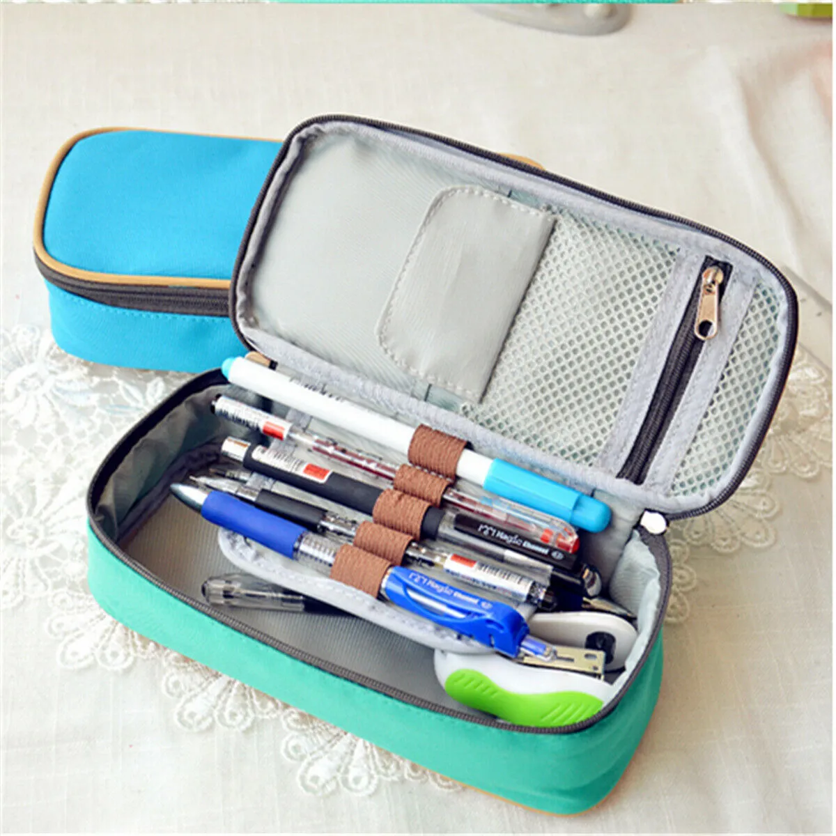 Large Capacity Multifunction Pencil Case Canvas Pen Pouch Cosmetic Makeup Bag