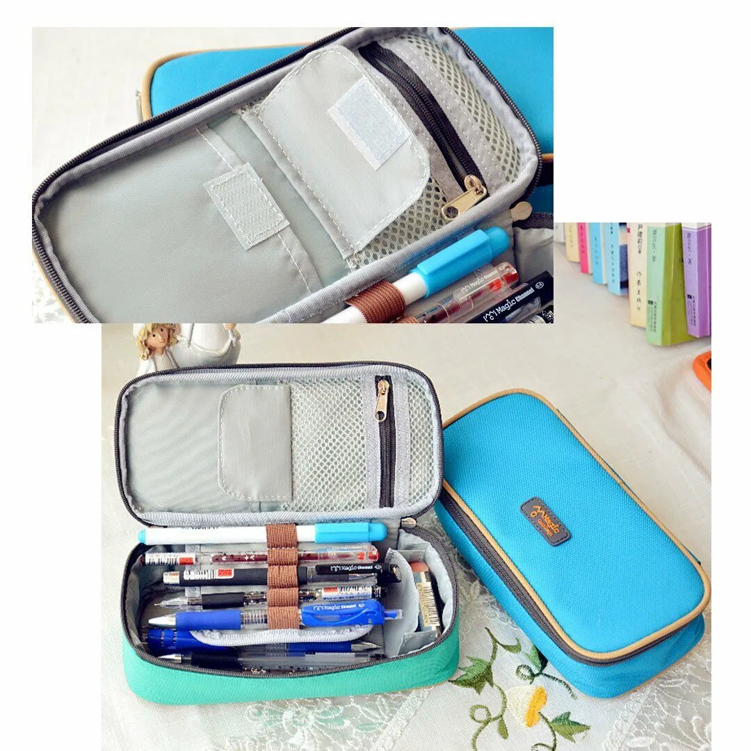 Large Capacity Multifunction Pencil Case Canvas Pen Pouch Cosmetic Makeup Bag