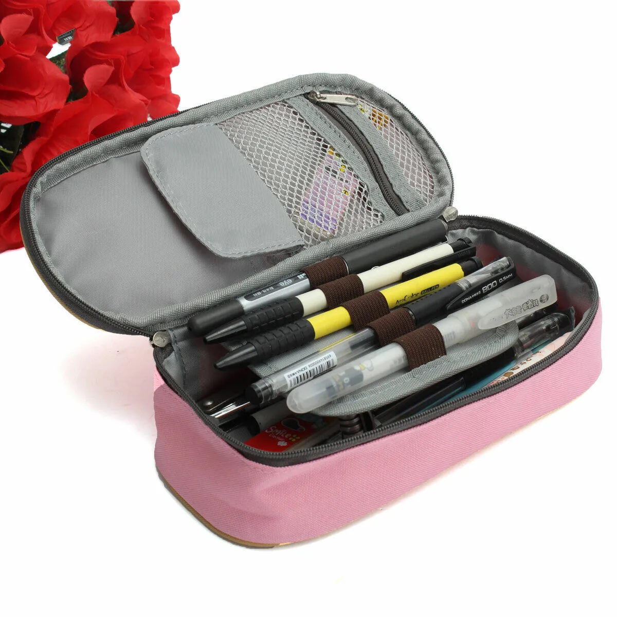 Large Capacity Multifunction Pencil Case Canvas Pen Pouch Cosmetic Makeup Bag