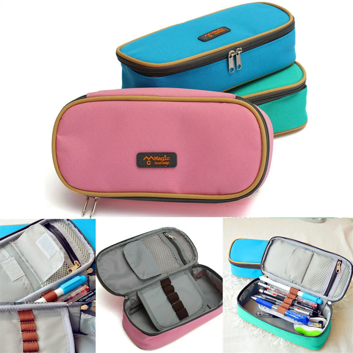 Large Capacity Multifunction Pencil Case Canvas Pen Pouch Cosmetic Makeup Bag