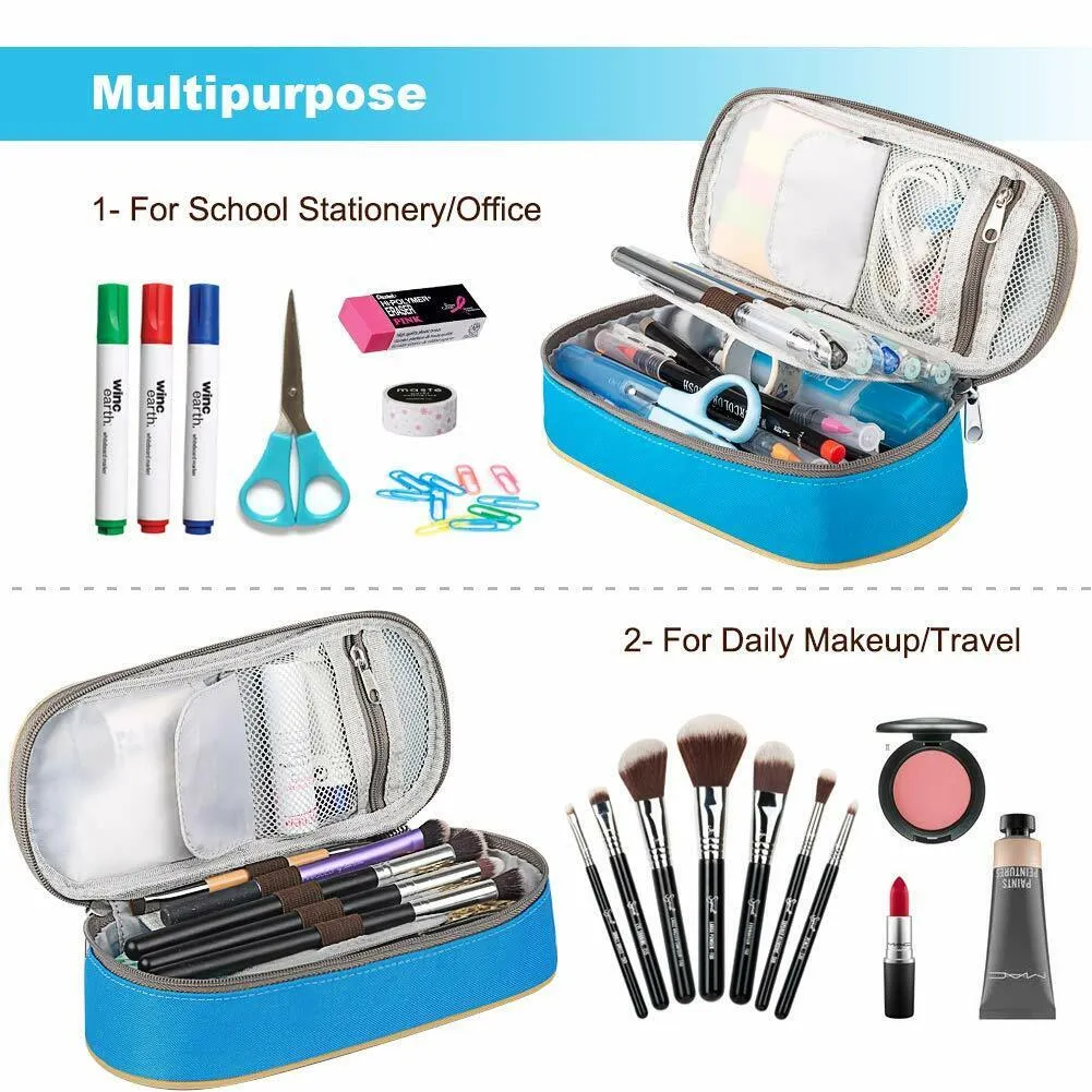 Large Capacity Multifunction Pencil Case Canvas Pen Pouch Cosmetic Makeup Bag