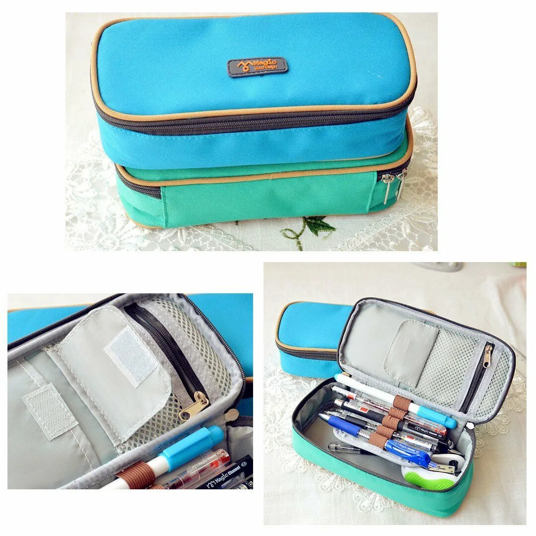 Large Capacity Multifunction Pencil Case Canvas Pen Pouch Cosmetic Makeup Bag