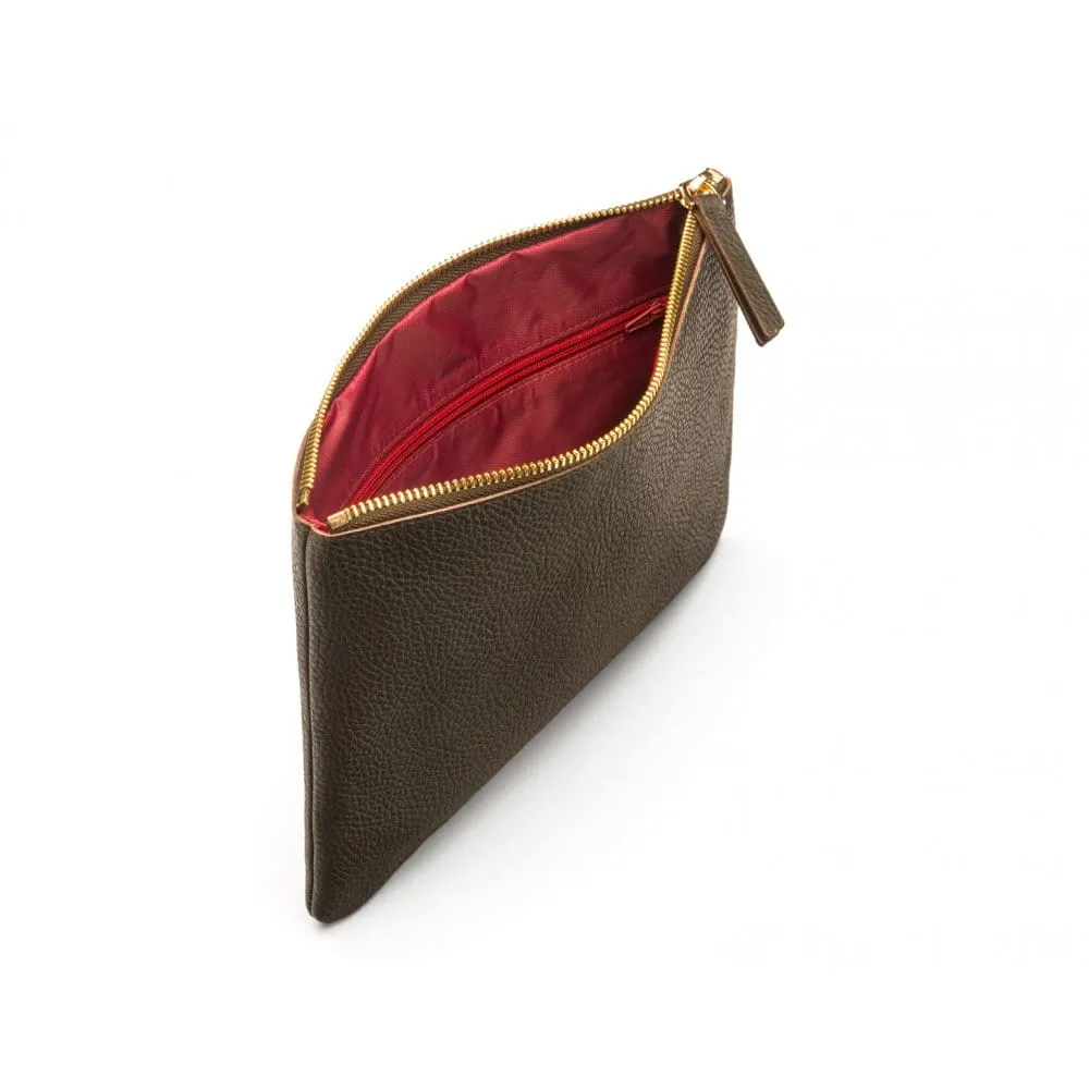 Large Leather Makeup Bag - Brown