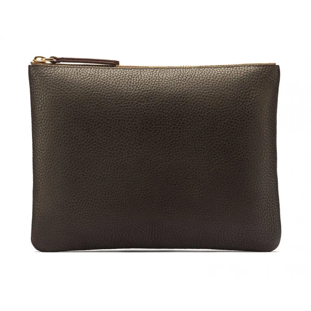 Large Leather Makeup Bag - Brown