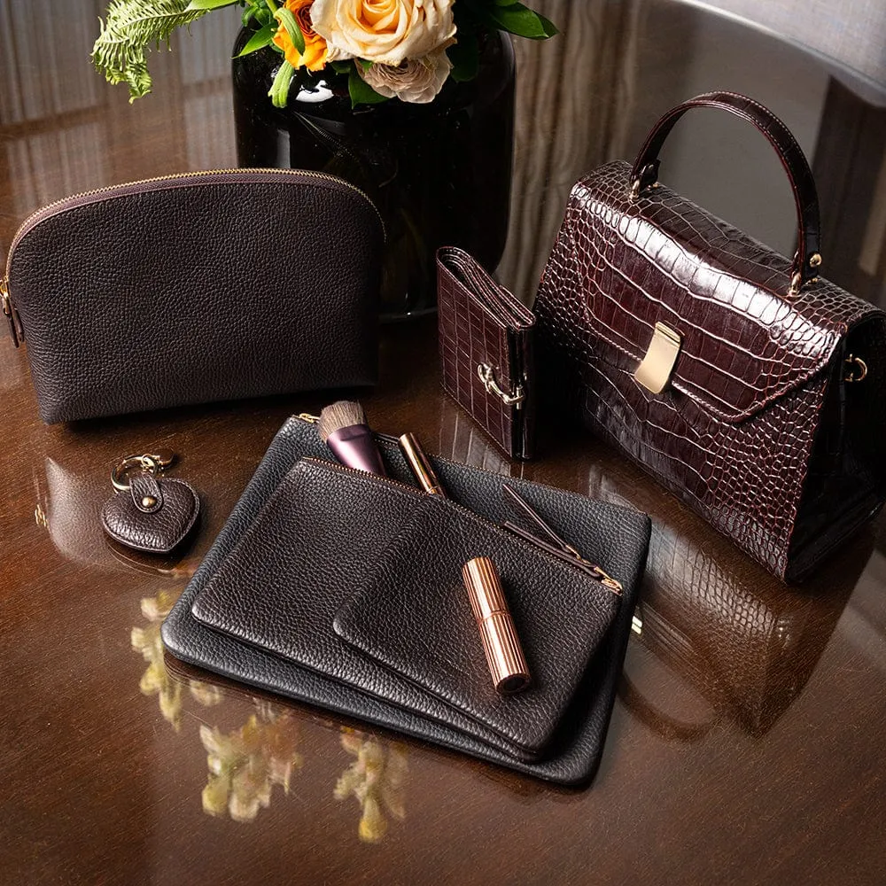 Large Leather Makeup Bag - Brown
