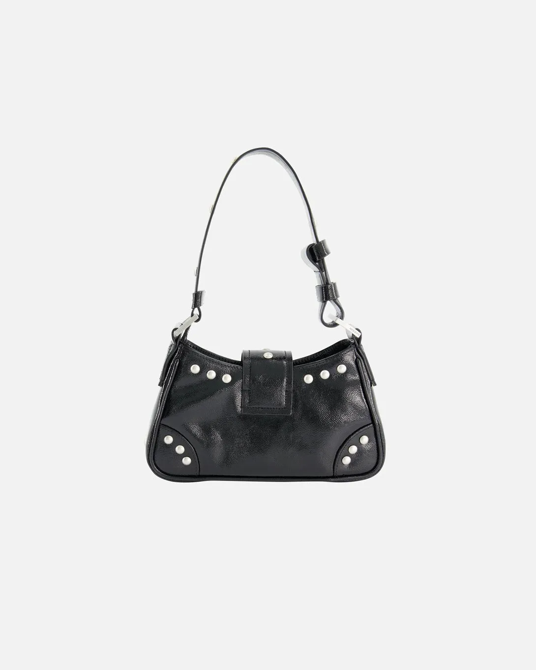 Leather Shoulder Bag Small Studded Black