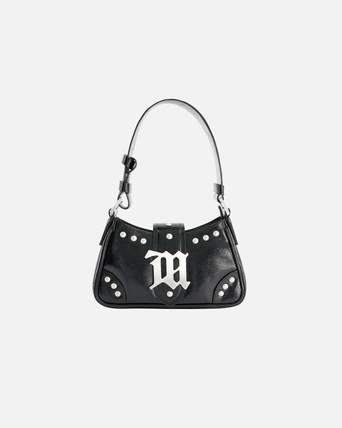 Leather Shoulder Bag Small Studded Black