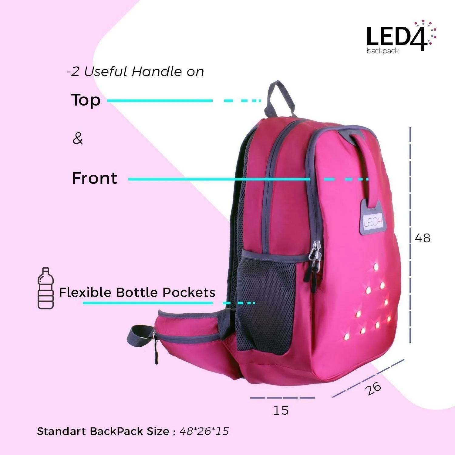 LED4 Outdoor Bike Backpack Light Up LED-For Cycling, Hiking, Camping, Travelling, Valentine gift