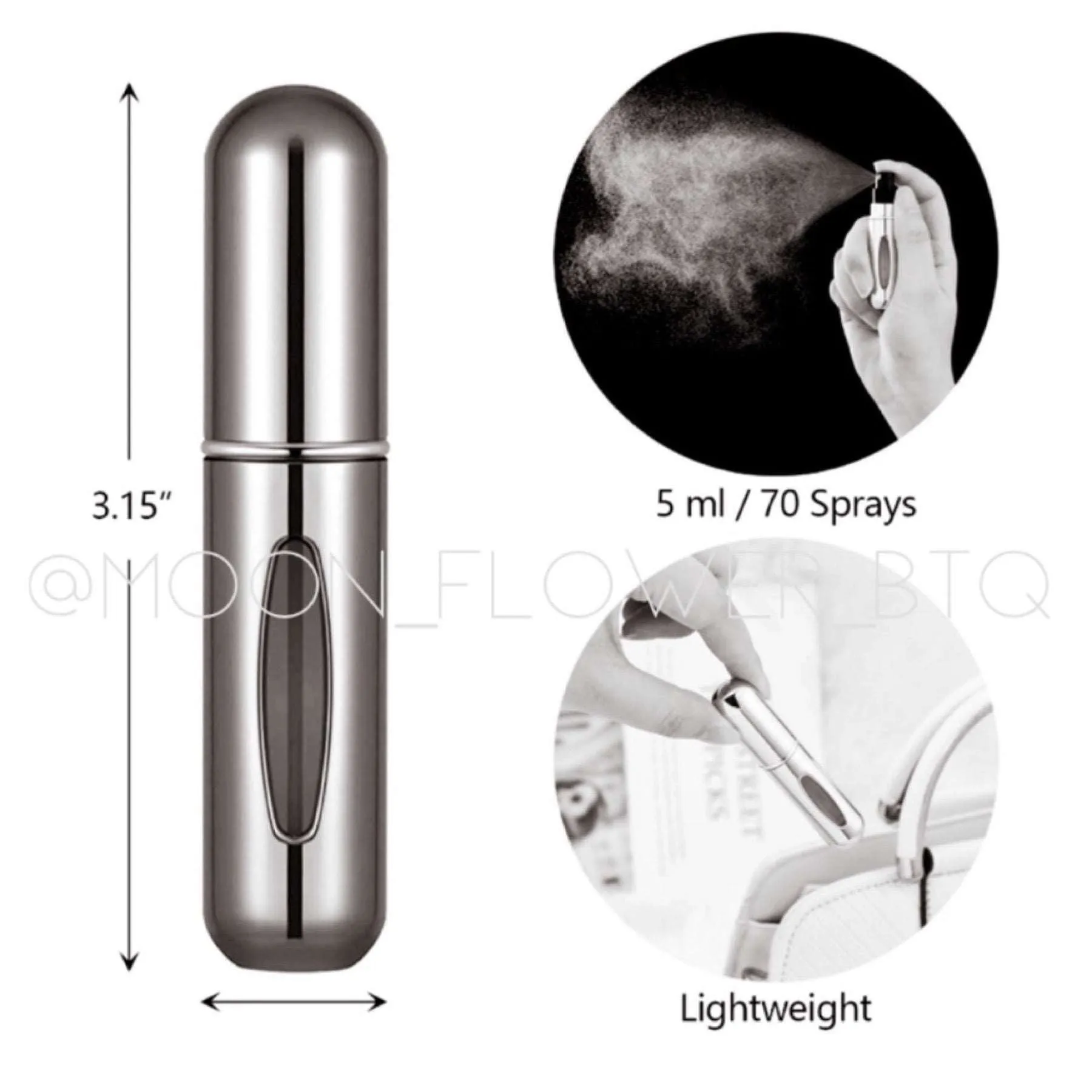 Light Blue Metallic Refillable Perfume Spray Atomizer