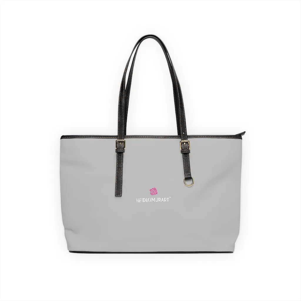 Light Grey Zipped Tote Bag, Solid Color Modern Essential Designer PU Leather Shoulder Bag For Ladies
