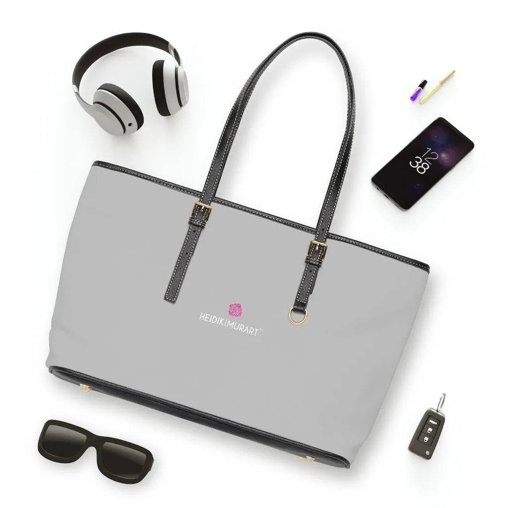 Light Grey Zipped Tote Bag, Solid Color Modern Essential Designer PU Leather Shoulder Bag For Ladies