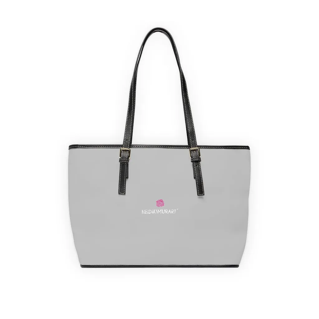 Light Grey Zipped Tote Bag, Solid Color Modern Essential Designer PU Leather Shoulder Bag For Ladies