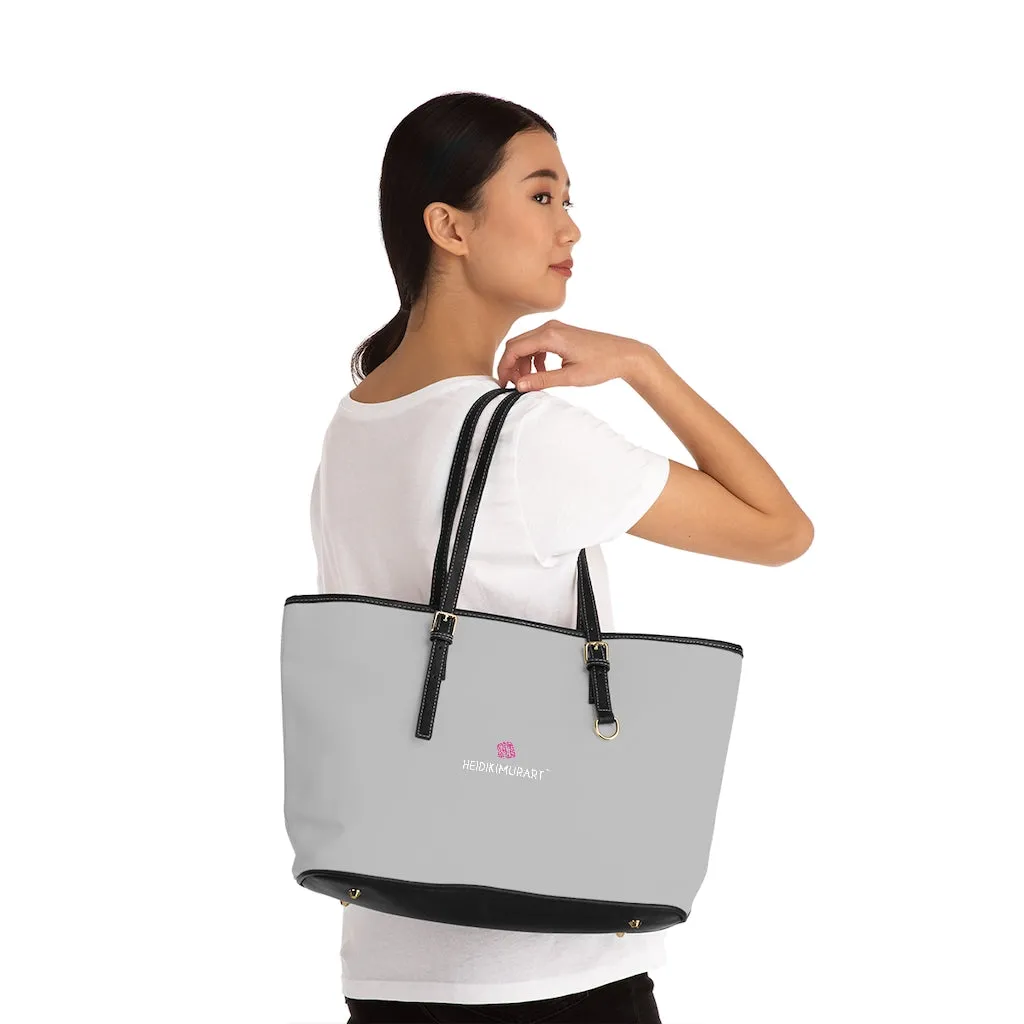 Light Grey Zipped Tote Bag, Solid Color Modern Essential Designer PU Leather Shoulder Bag For Ladies