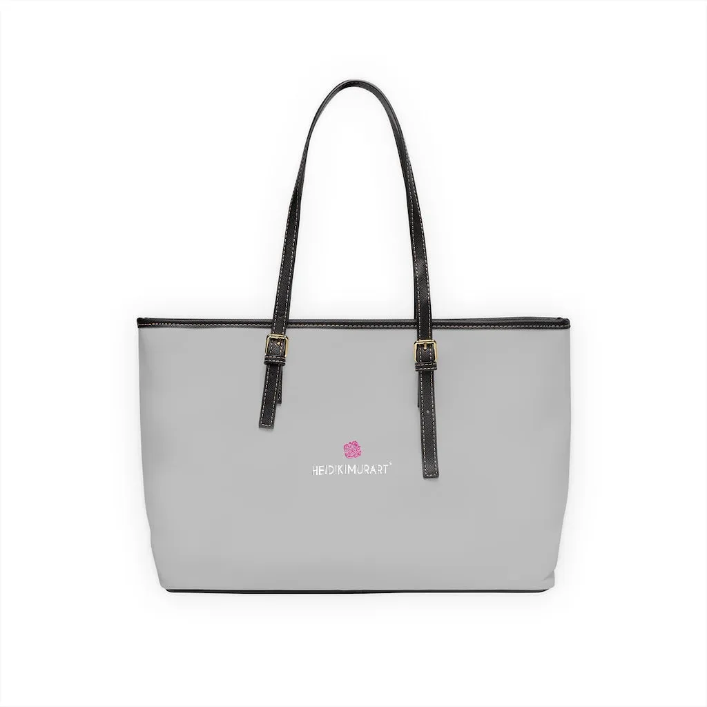 Light Grey Zipped Tote Bag, Solid Color Modern Essential Designer PU Leather Shoulder Bag For Ladies