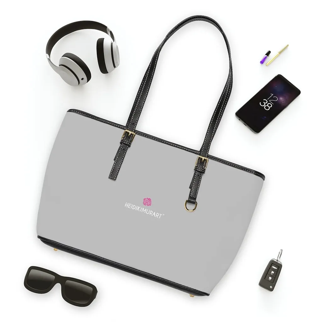 Light Grey Zipped Tote Bag, Solid Color Modern Essential Designer PU Leather Shoulder Bag For Ladies