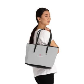 Light Grey Zipped Tote Bag, Solid Color Modern Essential Designer PU Leather Shoulder Bag For Ladies